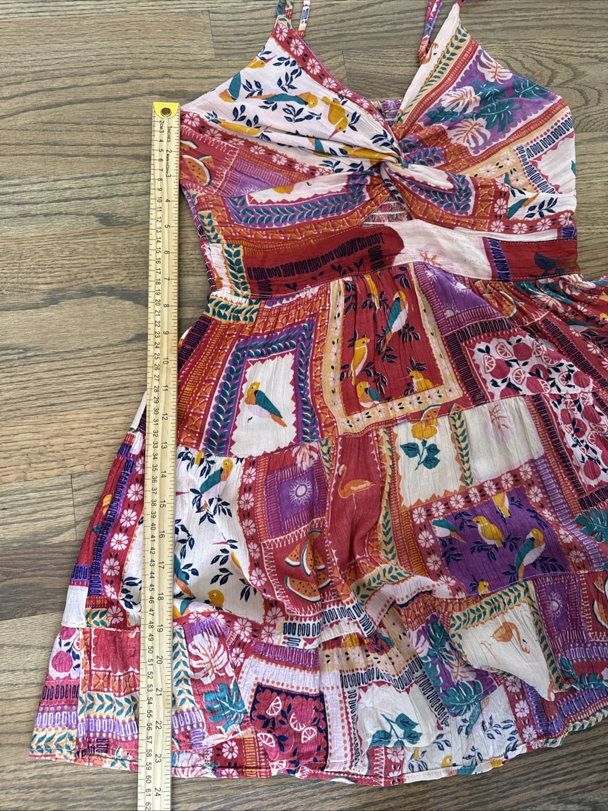 Vintage Patchwork Multi Bird Floral Mini Dress Pi… - image 21