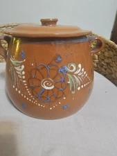 El Palomar Mexico Terracotta Huge Bean Pot Hand Painted Lead Free Frijolera