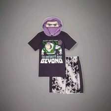 New Disney Boys Gray  Purple Buzz Lightyear Outfit Tee Shirt  Shorts Set
