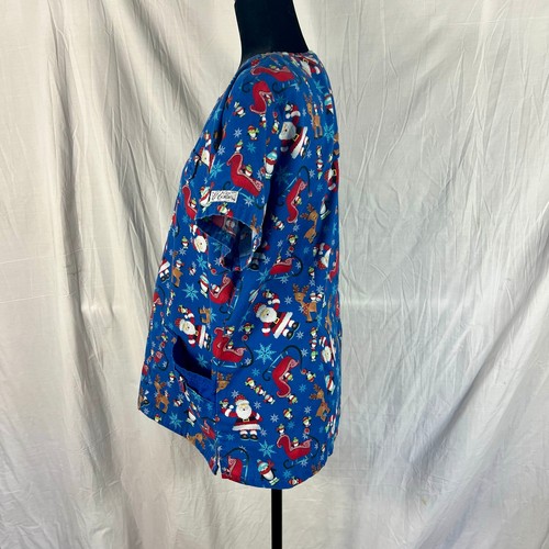 UA Scrubs Christmas Santa Set Women's Large Top Pants Pockets Nursing Medical - Picture 9 of 14