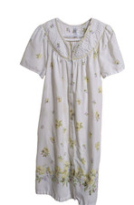 Simply Basic Sleepwear Medium White Housecoat Snap Closure Floral  Butterflies