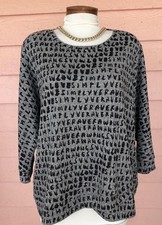 VERA WANG ASYMMETRICAL HEM TOP XL 1X Gray/Black Print Comfy Dolman Slv EZ CARE