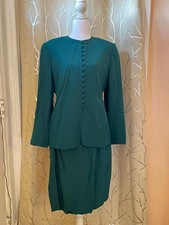 Silk Suit in Emerald Green - Valerie Stevens Jacket Skirt, Knee-Length