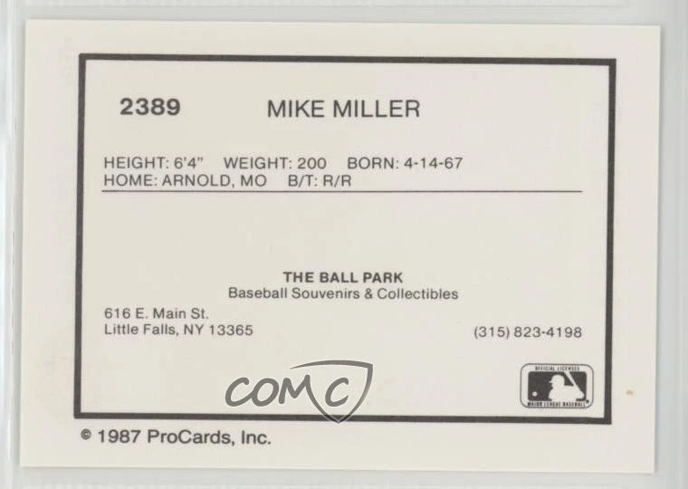 1987 ProCards Minor League Mike Miller #2389 - Image 2 of 2