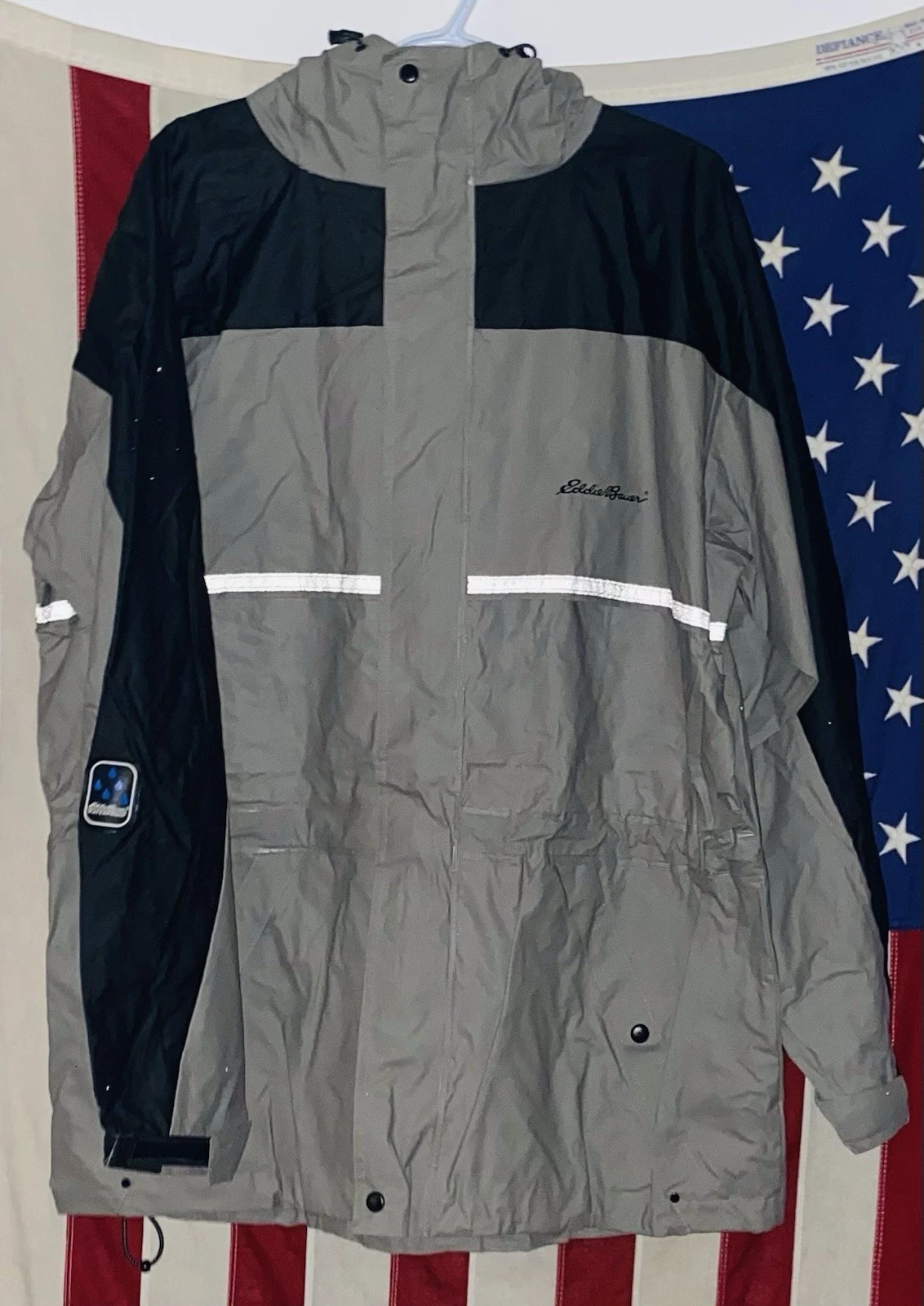 Eddie Bauer Rain Jacket Men’s Large Waterproof Coat Reflector Full Zip PVC Nylon