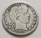 1909-D Barber Quarter • 90% Silver • Circulated • As Shown • Solid Coin      X78