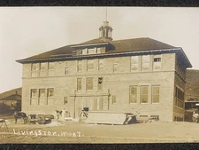 Livingston Montana MT RPPC School Being Built Park Co. Antique Photo Postcard