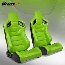 Universal Pair Reclinable Racing Seat Dual Slider Green Pu Carbon Leather
