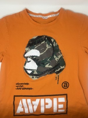 AAPE By A Bathing Ape Mens Orange T Shirt (S/M) Few Marks And Pin Holes