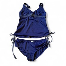 Vintage Y2K Venus Navy Blue Polka Dot Tankini Swimsuit Set Women's Size 8