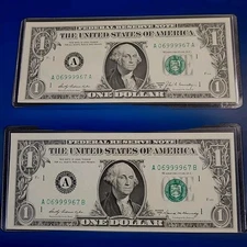 Dollar Bills 1969 Extraordinary Rare from same year  With  Same Serial Numbers .