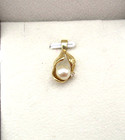 14K Yellow Gold Pearl & Diamond Pendant .80" 1.9 Gr [P70] — photo 2