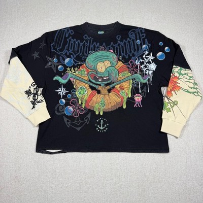 Civil Regime x Spongebob Squidward Dead Coral Distressed Twofer Tee Black L New