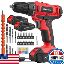 PULITUO 20V Cordless Drill 2 Batt 30Nm 21+1 2-Speed 3/8" Keyless Chuck LED Red