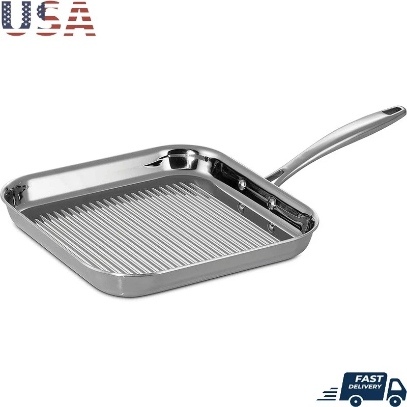 Tri-Ply Stainless Steel Griddle Pan Induction Oven Safe All Stovetops 11Inch New