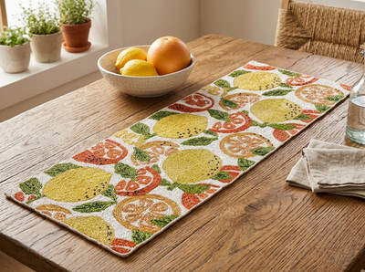 Lemon Design Table Runner Multicolor Beads Table Runner Summer Tableware 13X36In