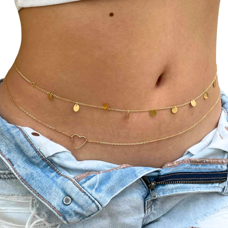14K 2pc Gold Plated Belly Chain for Women Sexy Waist Chain Adjustable Body Chain - Image 4 of 4