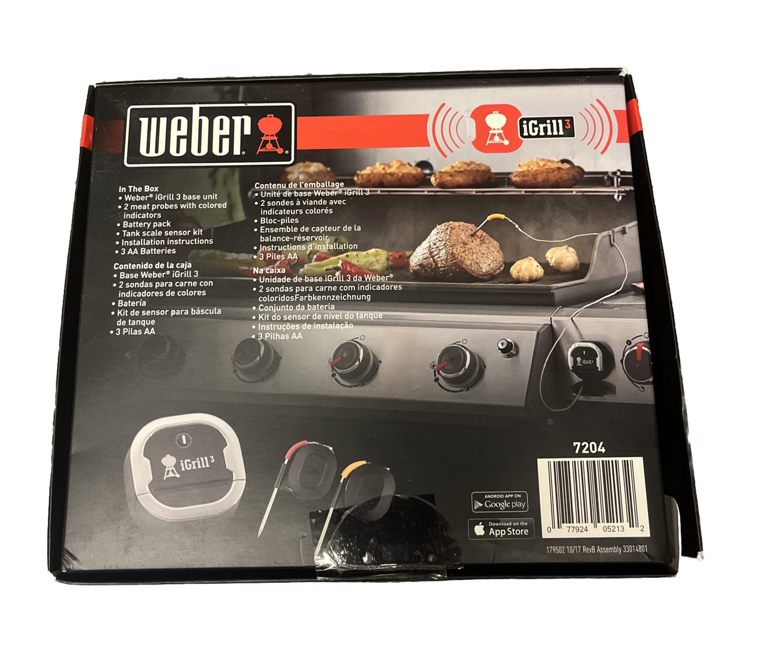 Weber IGrill 3 - Thermomètre Barbecue Intelligent | 4 Sondes Bluetooth | Pour Genesis II & Spirit II | App Mobile