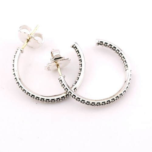 MINT Lagos Caviar Sterling Silver 1'' Inch Beaded 25'mm Hoop Earrings - Picture 5 of 16