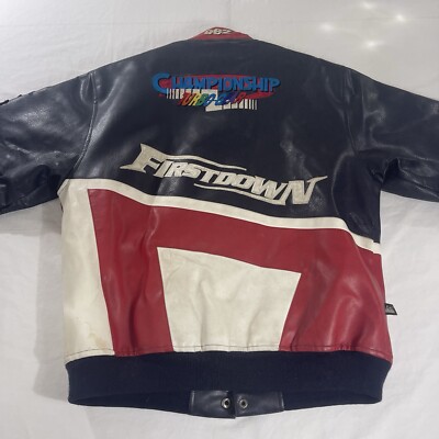 Vintage First Down XL PVC Leather Racing Team Jacket Turbo Gear