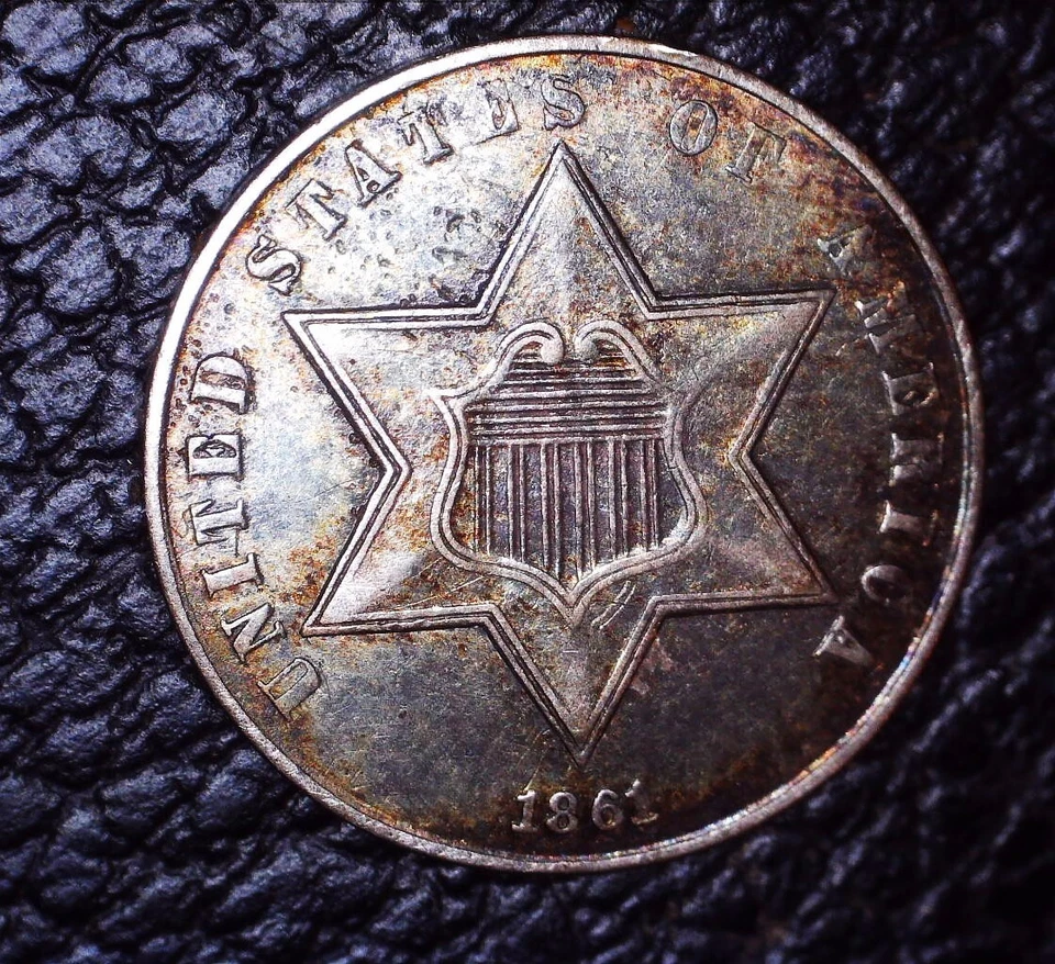 1861 Silver Three Cent, ANACS AU53, Civil War Era !! - Image 2 of 4