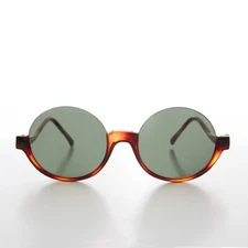 Brown Round Hippie Goth Semi-Rimless 90s Sunglass Green Lens - Justice