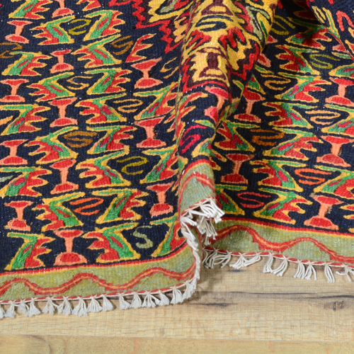 Alfombra de lana hecha a mano Senneh Kilim diseño tribal (talla 2,5 x 3,5) Brral-4 - Imagen 8 de 10