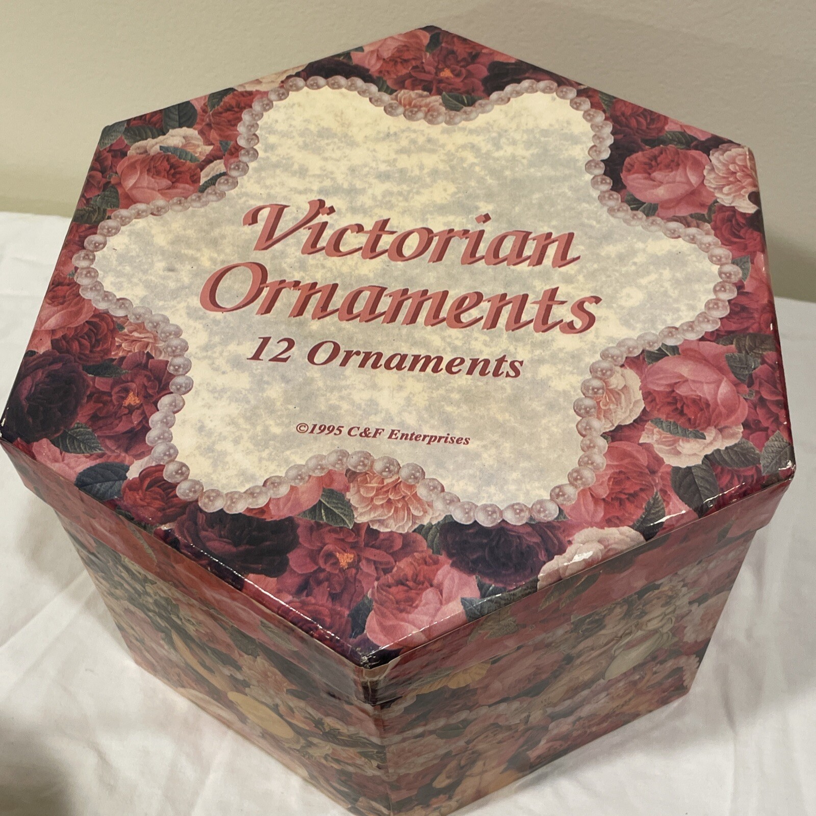 Vtg 1995 C&F Christmas Victorian Decoupage 12 Ball Ornaments Angels Santa Roses