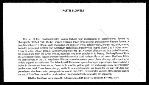 USA, SCOTT # 3487-3490, SET OF 4 ARTMASTER FDC COVERS PASTEL FLOWERS, ORCHIDS - Picture 6 of 6