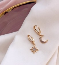 jewelry, moon earrings, star earrings,custom,gift for woman,dangle earrings,hoop