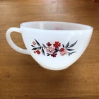 Vintage Fire King Primrose Milk Glass Coffee Tea Cup Red Pink Flowers C handle