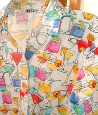 Vintage Top All Hours Blouse Cocktails Bright colorful M Made in USA Party drink