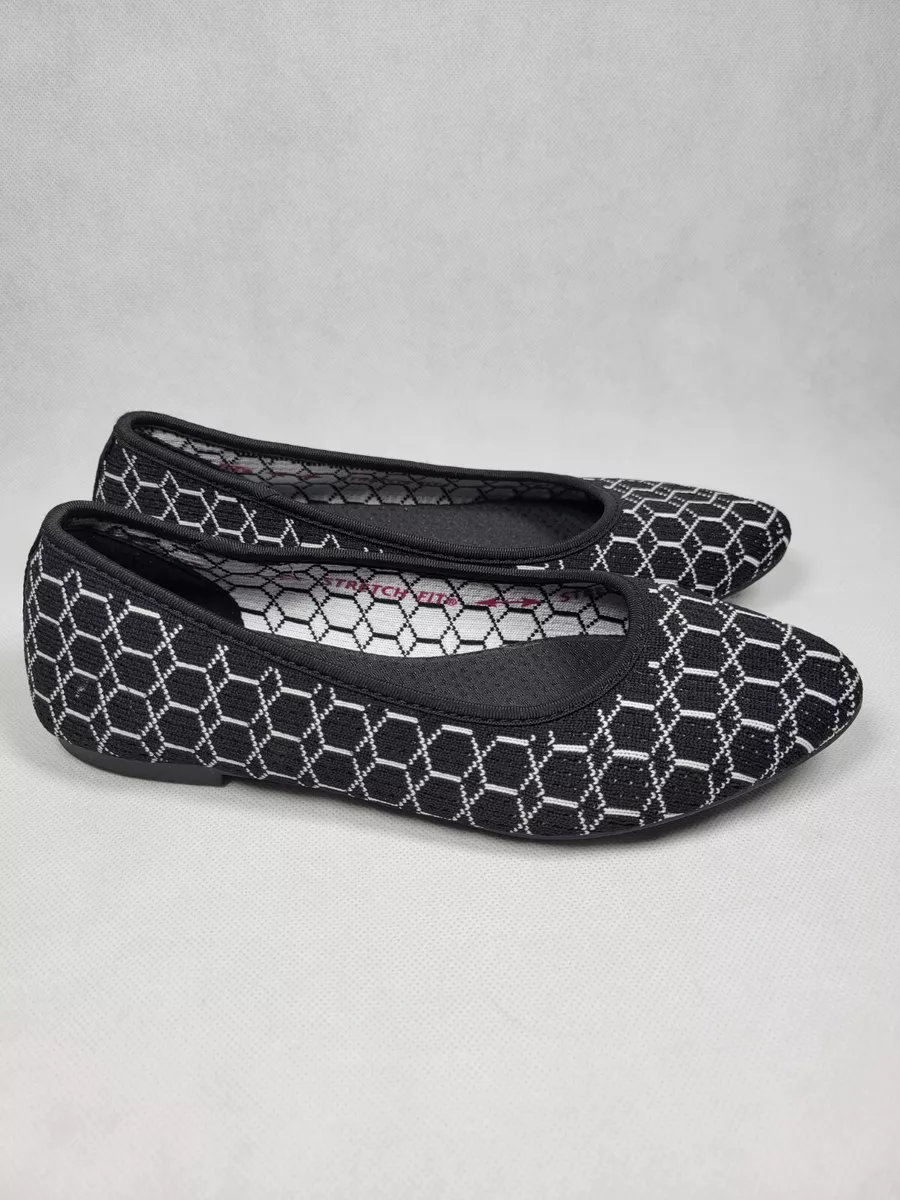 Skechers Women Cleo Black White Ballet Flat Size 6.5 Stretch Fit Air cooled