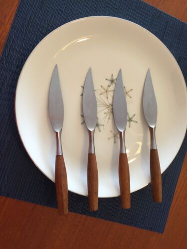 Dansk Midcentury Modern steak knives, stainless steel and teak - set of 4