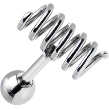 PAIR 16G STEEL SPRING COIL SPIRAL BARBELL TRAGUS CONCH HELIX STUD CARTILAGE RING