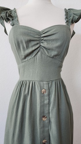 Anthropologie Midi Dress New Size Small Linen Bridgerton Romantic Granny Button - Picture 5 of 5