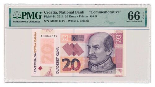 CROATIA banknote 20 Kuna 2014 PMG grade MS 66 EPQ Gem Uncirculated - Afbeelding 1 van 2