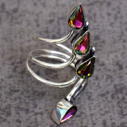 Arcobaleno Mistico Topazio Sfaccettato Collana Bracciale Anello Orecchini Set Gioielli - Foto 9 di 23