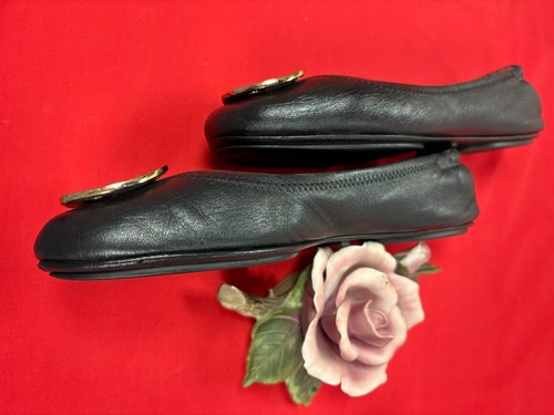 Tory Burch – Minnie Ballerinas schwarz Leder goldfarbenes Logo Slipper Damengröße 9,M - Bild 9 von 14