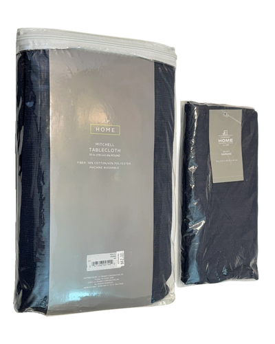 J.C. Penney Mitchell Tablecloth Set (1) 70" Round (1) Pair of Cloth Napkins Navy - Picture 6 of 6