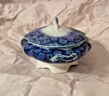 From 1897, Antique Grace Flow Blue Platter Grindley Flowers Scalloped 12"  W/Top