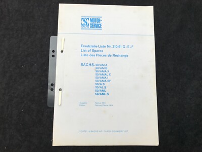 Ersatzteilliste Hercules DKW Sachs Motor  505 /2 AK A B C CK Dez. 1974