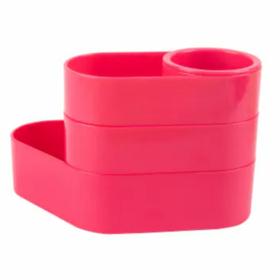 Rotating 3 Level Pen Pencil Paperclip Holder Desk, Office Organizer Pink NEW