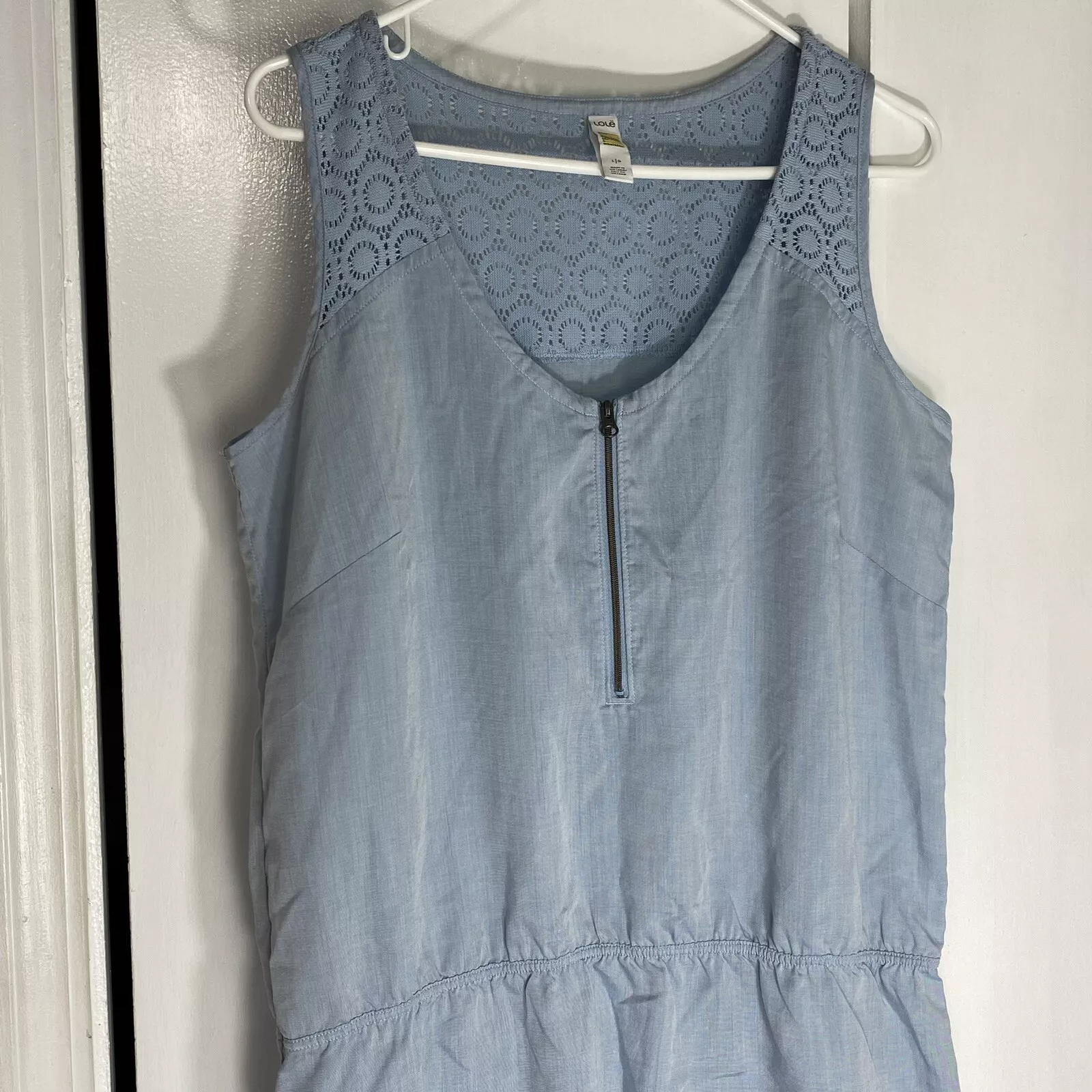 lole zip sleeveless eyelet lace sun dress beachy tank-top