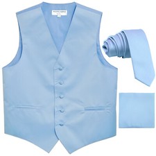 New Men's Tuxedo Vest 2.5" Skinny Necktie  Hankie wedding formal Light Blue