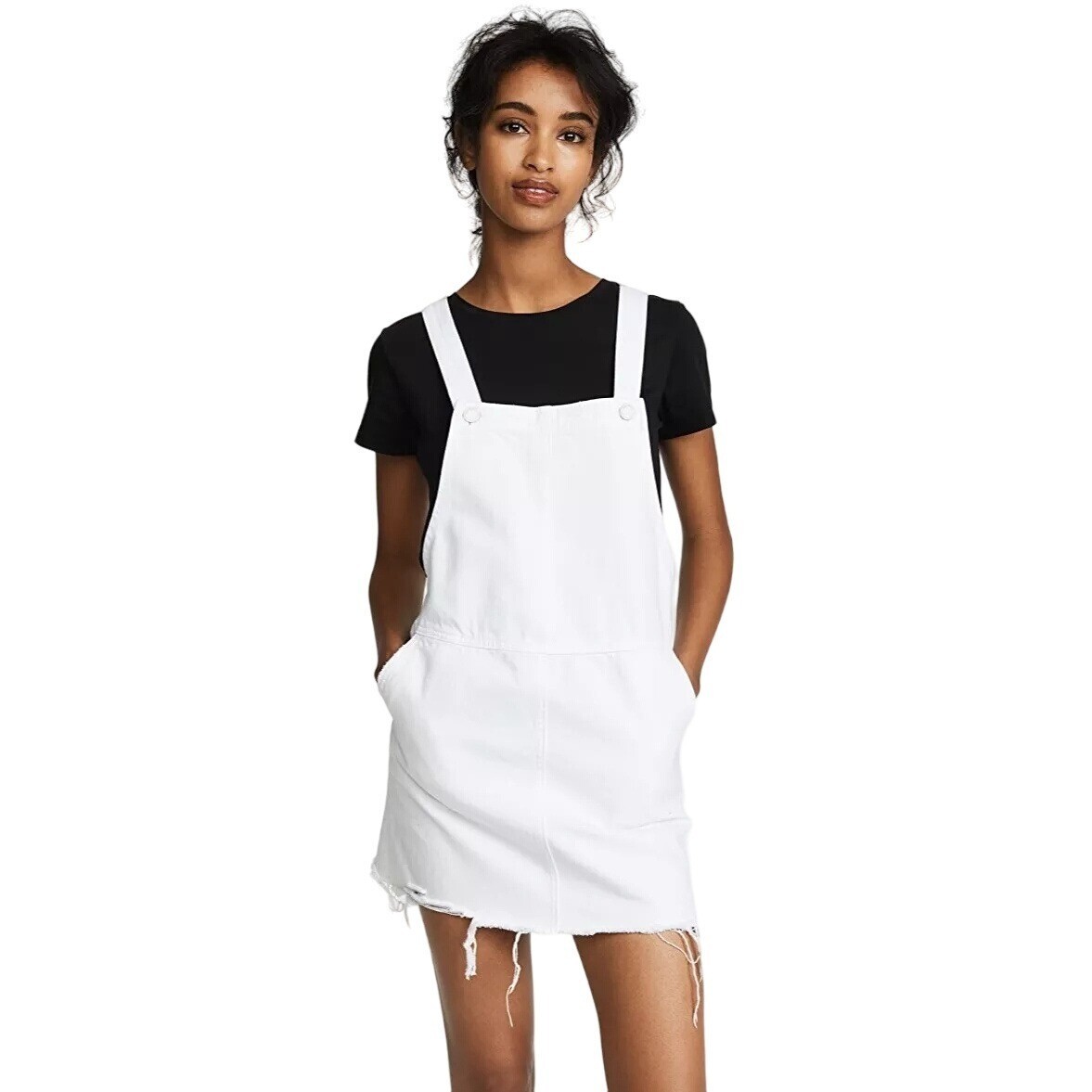 BLANKNYC Denim Lightbox White Overall Mini Dress Sz 27 Handpockets