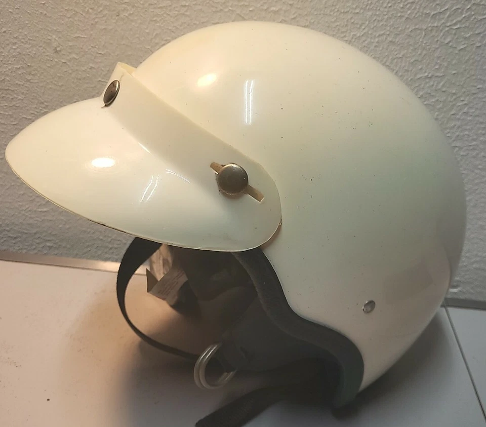Casco de carreras de motocicleta de motocross vintage de los años 70 3/4 cara de bicicleta blanco Visera DOT Foto 2 de 4