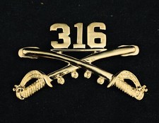 US Army 316th Cavalry Crossed Sabers Stetson Hat Pin, Gold Tone, Large 2"