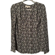 Loft Womens Leopard Print Blouse Long Sleeve Size M Black & Beige women top