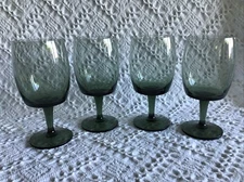 4- Gorham Crystal Accent Green Retired 6.5” Stemmed Water/ Iced Tea  Glasses